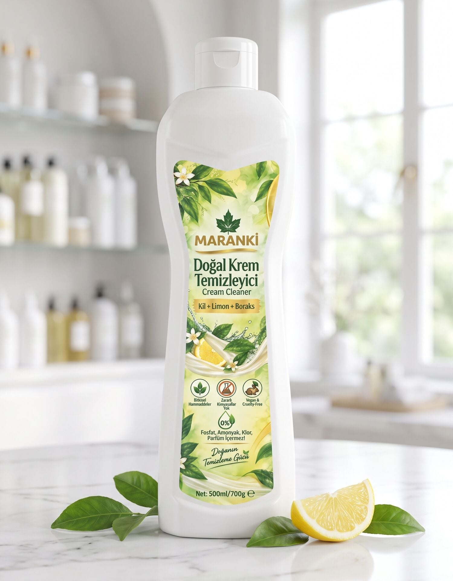 Maranki Doğal Krem Temizleyici Kil, Limon ve Boraks İçerikli 500 ml / 700 g