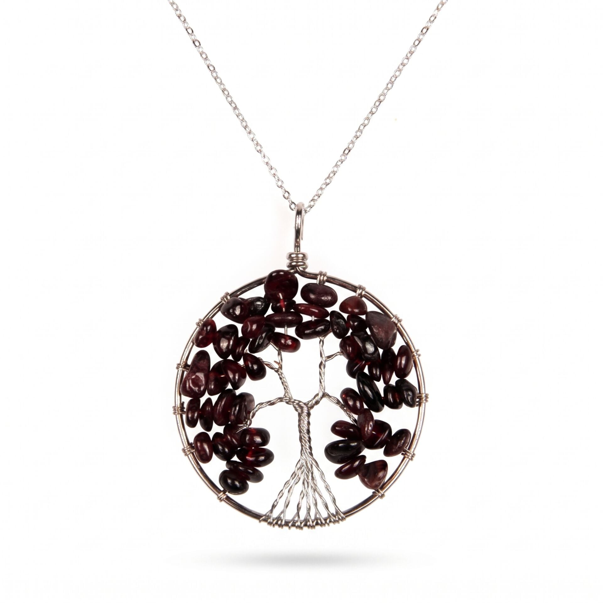 Maranki Lal Taşı (Garnet) Hayat Ağacı Doğal Taş Kolye Ucu