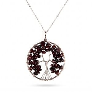 Maranki Lal Taşı (Garnet) Hayat Ağacı Doğal Taş Kolye Ucu