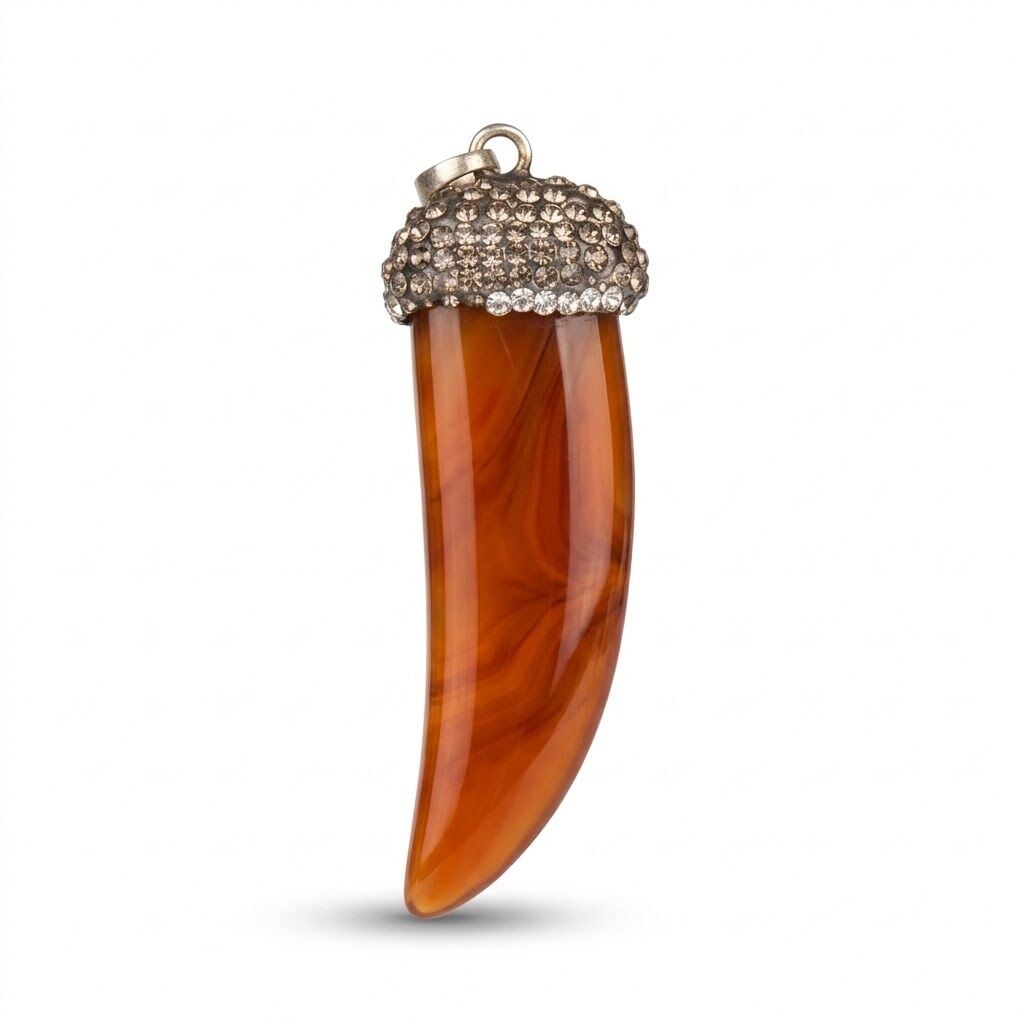 Maranki Swarovski Taşlı Turuncu Akik Kolye Ucu