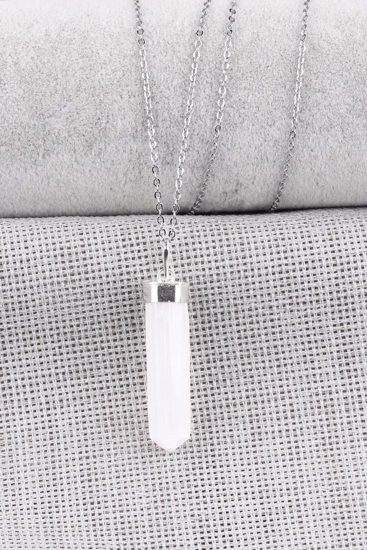 Selenit Doğal Taş Kolye Ucu - Çivi Model