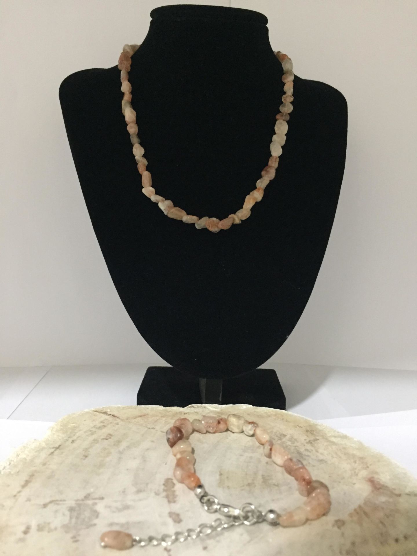 Güneş Taşı  Bileklik ve Kolye Seti - Mercimek Kesim