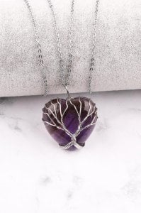 Metalli Kalp Ametist Kolye Ucu