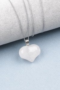 Kristal Kuvars Kalp Kolye Ucu