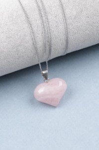 Pembe Kuvars Kolye Ucu Kalpli