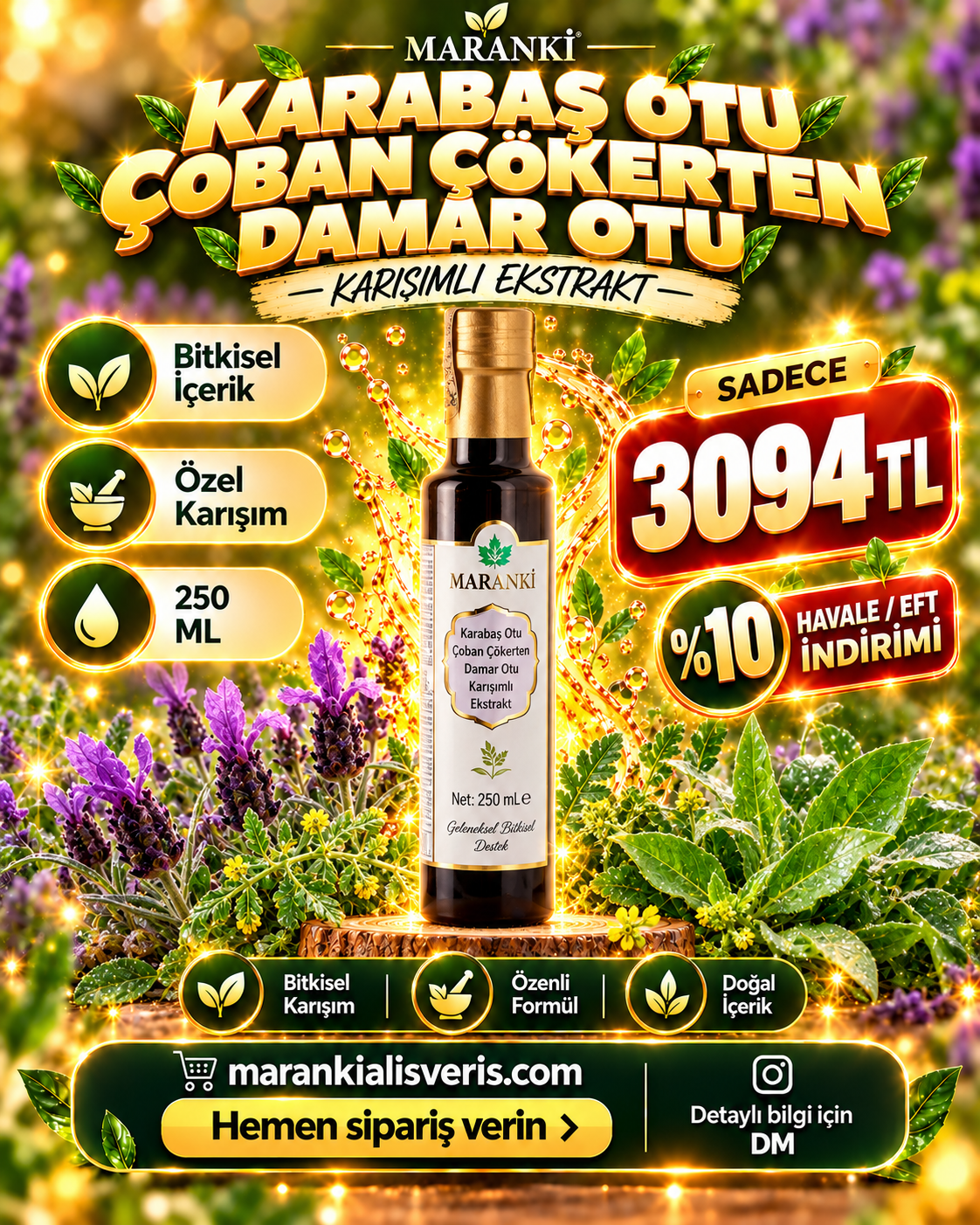 Karabaş Otu Çoban Çökerten Damar Otu Karışımlı Ekstrakt 250 ML